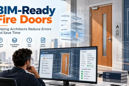 BIM-ready fire doors shown in an architect’s BIM model with FD60 rating, frame and hardware data